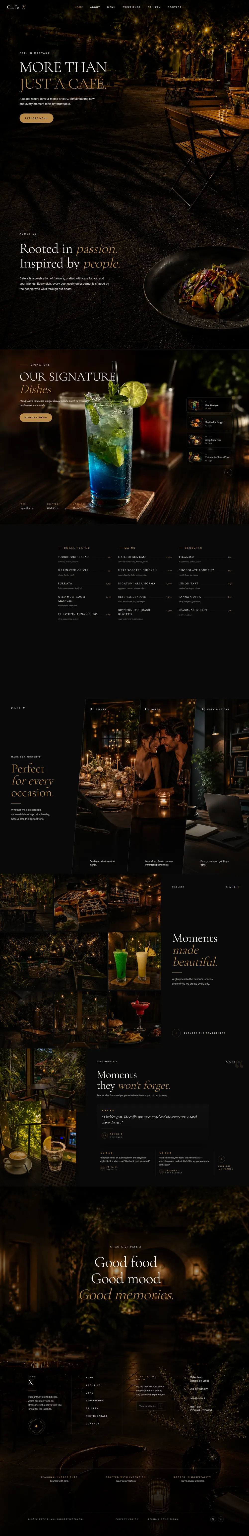 Cafe — full website preview, top to bottom