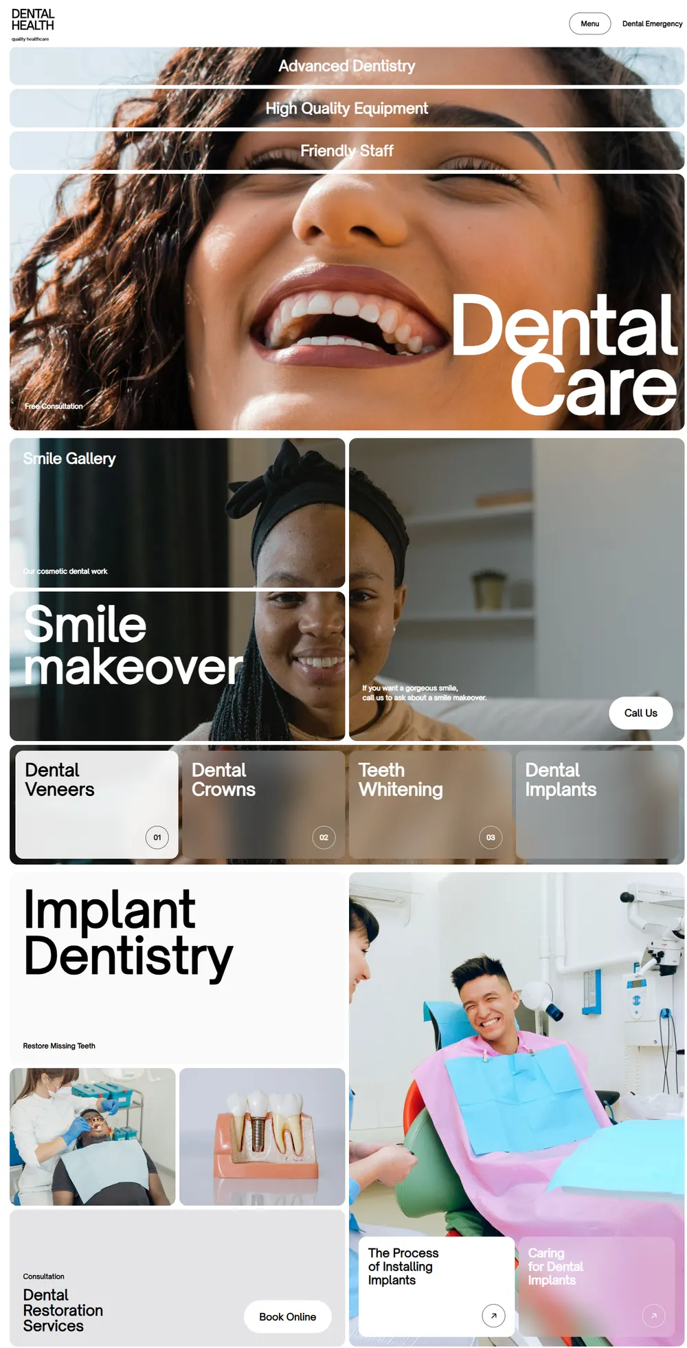 Dental Clinic — full website preview, top to bottom