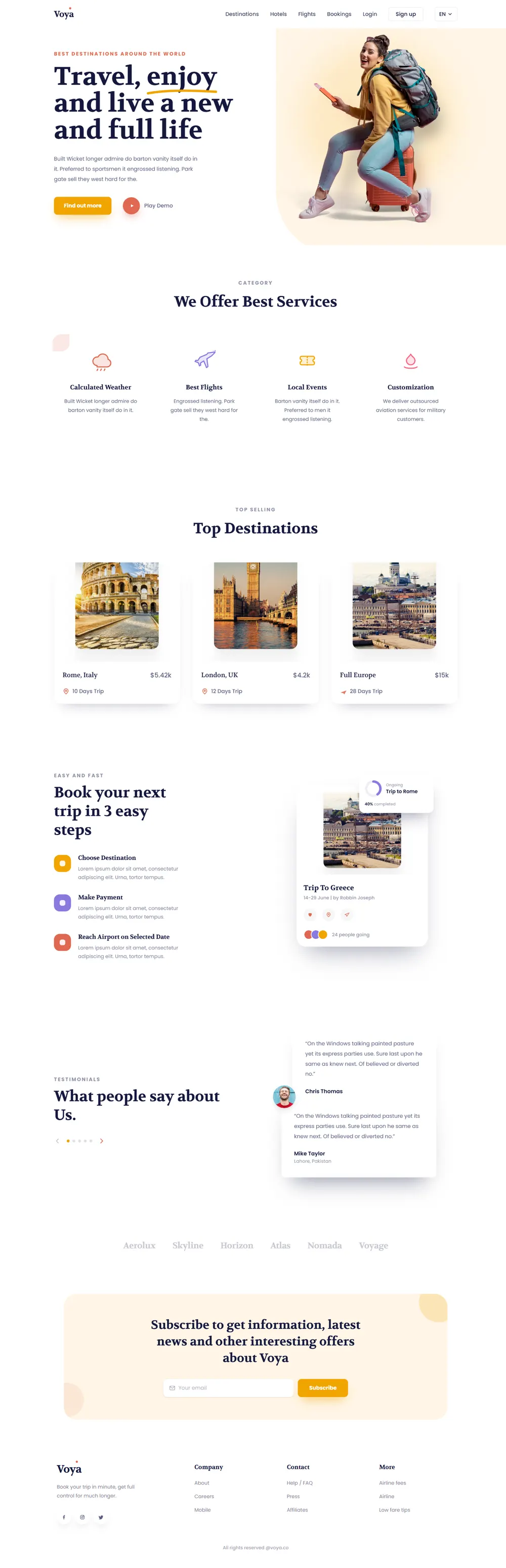 Travel Service — full website preview, top to bottom